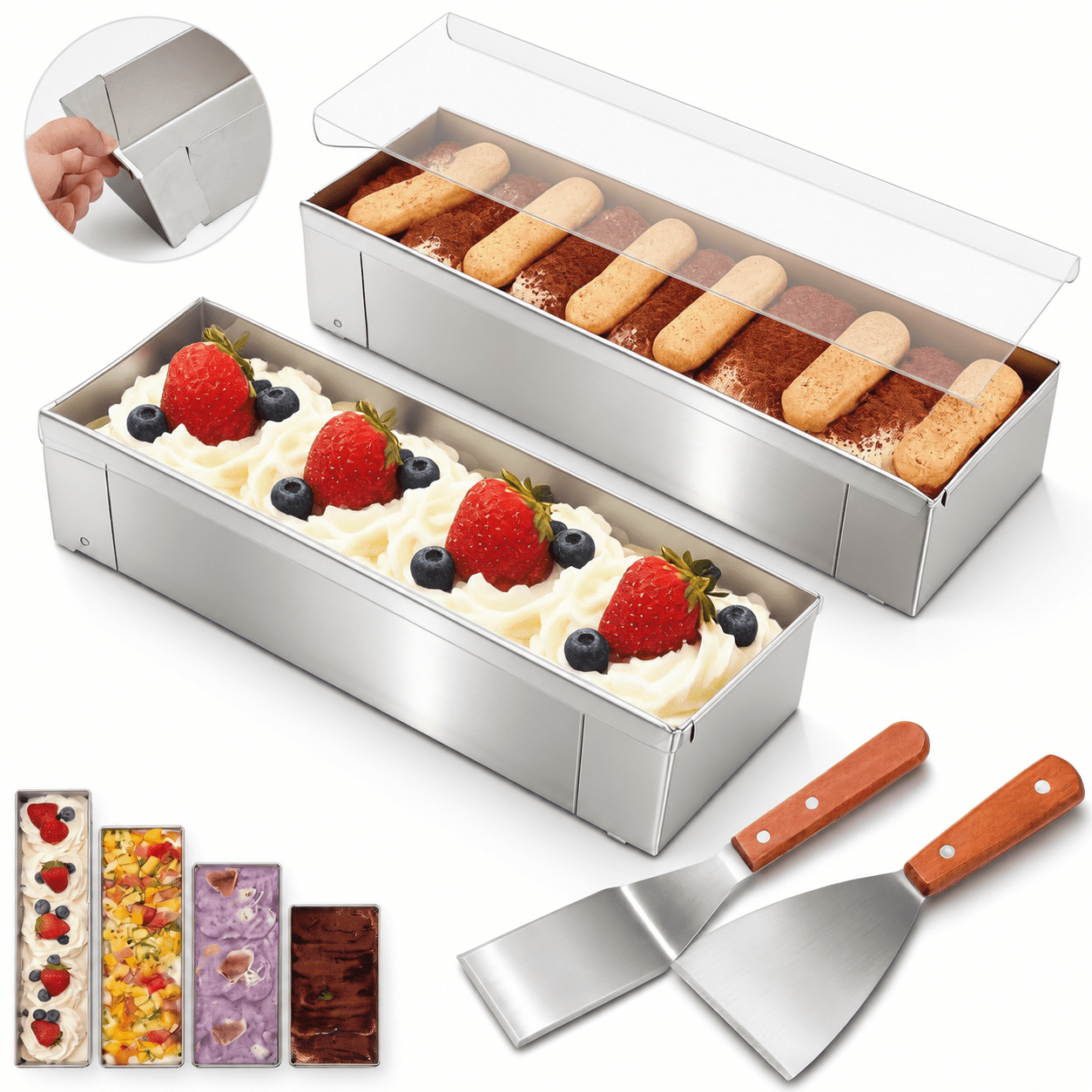 Removable 2 Pack 11.81 x 3.94 x 2.56 Inch Rectangle Tiramisu Cake Pans ...