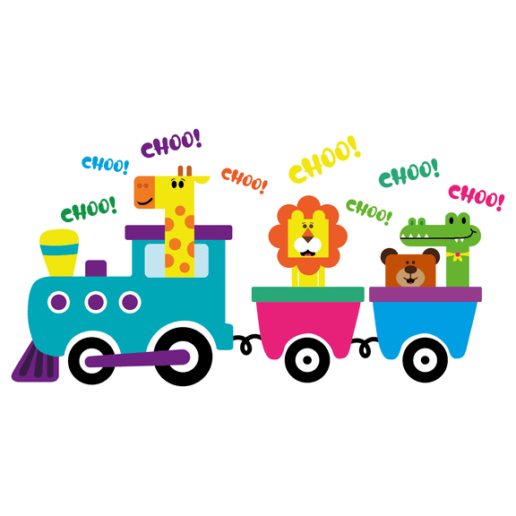 Removable 20" x 37" Toy Railway Train Vinyl Dcor Sticker Lion Giraffe Bear & Alligator Animals Design Multicolored Choo Choo Train Lettering Art Home Kids Bedroom Wall Decal