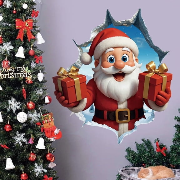 3D Santa Claus Wall Sticker Broken Wall Design Christmas Decoration For Bedroom And Home Doors