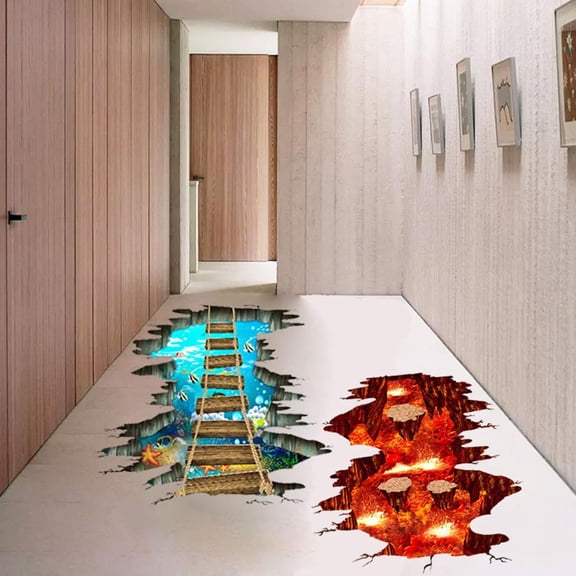 Removable 3D Wall Stickers, PVC Material, Volcano Flame & Lava Ocean Decor, Waterproof, for Living Room, Bedroom, Office Decor