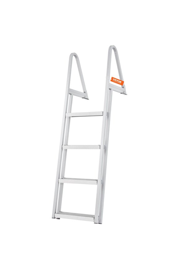 Removable 4 Step Aluminum Alloy Dock Ladder 350 lbs Load Capacity 4 Inch Wide Non Slip Step Easy Install for Pontoon Boat Ship Lake Pool Marine Boarding