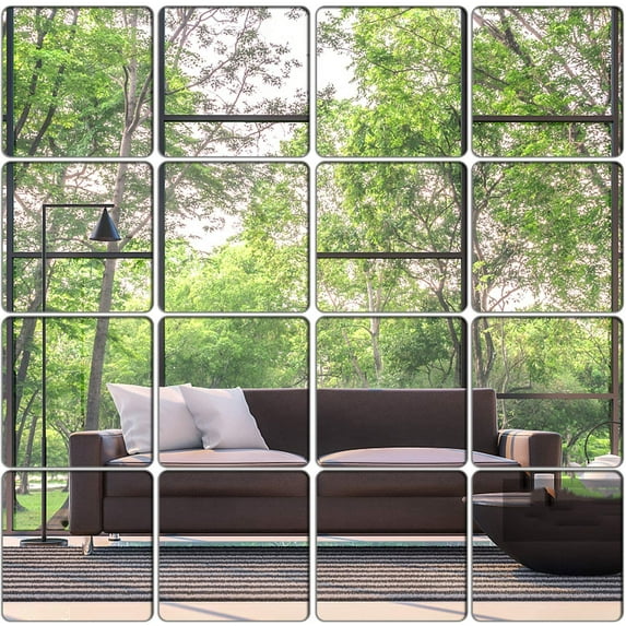 Removable Acrylic Mirror Setting Wall Sticker Decal DIY Modern Decoration for Home Living Room Bedroom Decor (12pcs 15cmx15cm)
