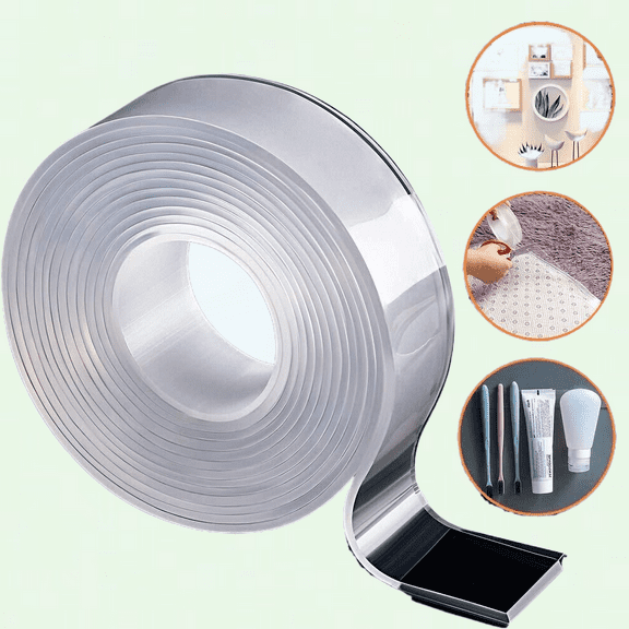 Removable Adhesive Nano Gel Tape - Double Sided, Heavy Duty, Traceless Tape for Wall, Kitchen, Carpet, Photo, Home Decor, Car Glass, and DIY Crafts (3 meters)