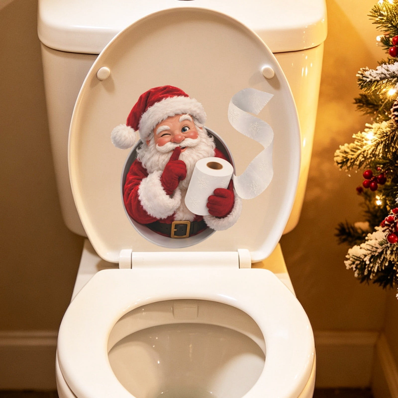 Removable Adhesive Santa Toilet Sticker, Funny Santa Claus Holding ...