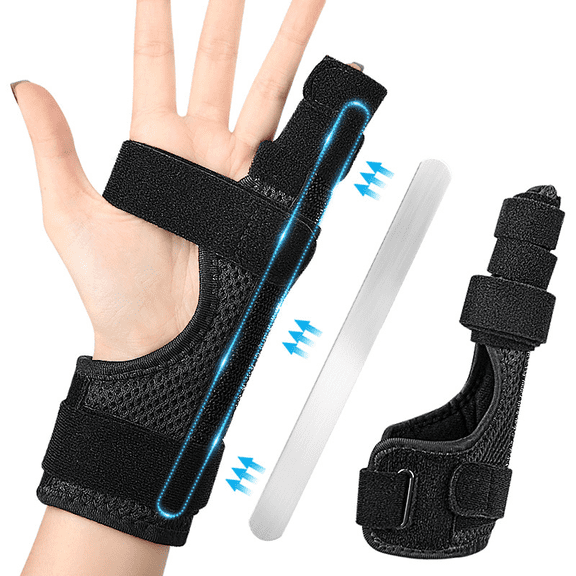 Removable Aluminum Strip Finger Splint, Multi-Finger Mallet Finger Brace, Tendonitis Support Protective Hand Splint, 1PC, Black