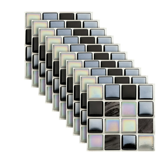 Removable Backsplash Tiles, 10 Pcs 3.9 Inch Waterproof Wall Decals, Modern Faux Marble Grid Stickers for Coffee Bar RV Camper Makeover, Qtmrj