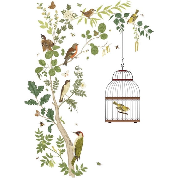 Removable Bird on Bracnch Wall Stickers, DIY Romantic Birdcage Decor Tree Wall Murals Peel and Stick Wall Art Stickers Home Decor for Gilrs Bedroom Nursery Rooms Living Room