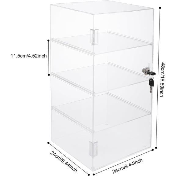 Removable Clear 4-Tier Acrylic Display Case W/ Lock Key Display Case W/ Shelves 24*24*48cm for Tabletop Displays, Window Displays