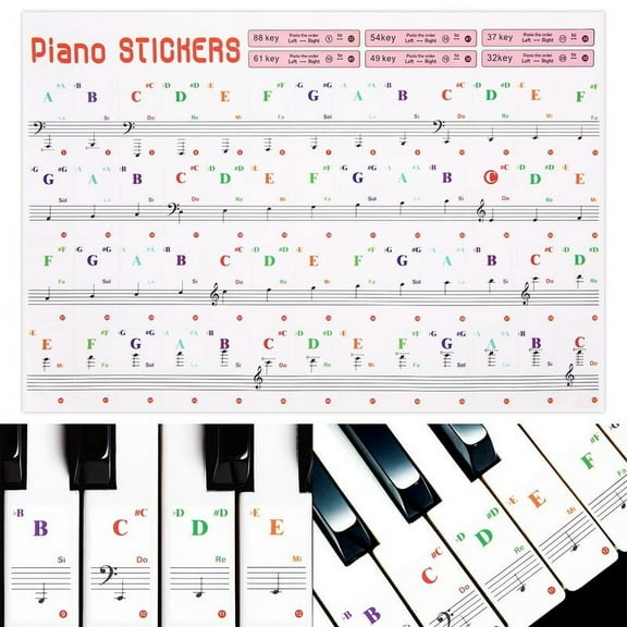Removable Colour Transparent Piano Sticker Keyboard Paster Suit for 88/61/54/49/37/32 Key Beginner Learning Aid