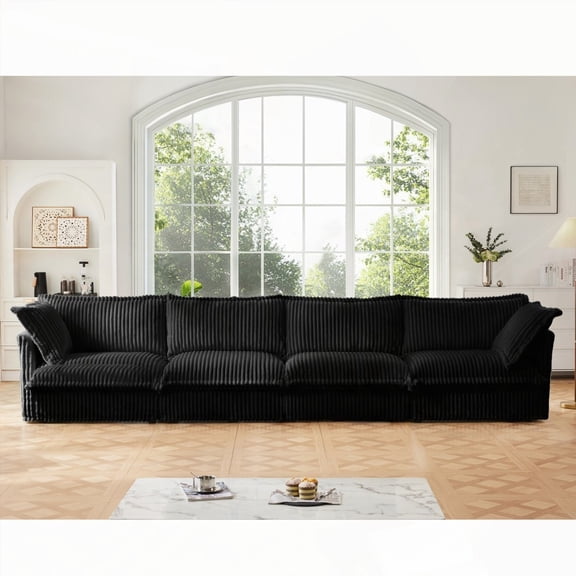 Removable-Cover 4-Seater Sofa, Extra Deep for Living, Corduroy Cloudy Comfort Couch