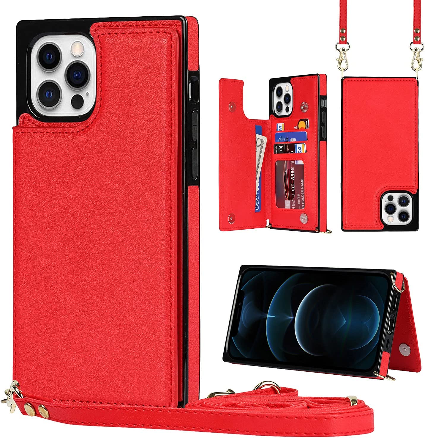 Removable Crossbody Wallet Case for Apple iPhone 13 with Card Holder