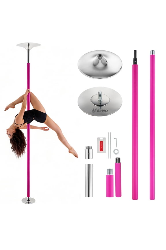 40mm Removable Dancing Pole, Spinning Static Dancing Pole Stainless Steel Height Adjustable Fitness Pole, Pink