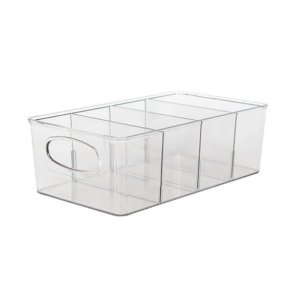 Removable Divider Storage Box with Handle Clear PET Organizer Bin for Pantry Fridge Cabinet Organization 1pc 10.7in