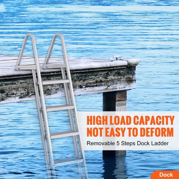 Removable Dock Ladder 5 Steps, 350 lbs Load Capacity, Pontoon Boat Ladder with 4'' Wide Step & Nonslip Design for Ship/Lake/Pool/Marine Boarding