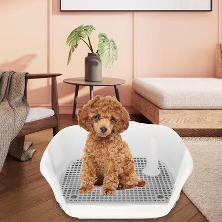 Removable Dog Potty Tray with Protection Wall Pee Pad Holder Pee Training Tray Guardrail Design Splashing Restroom Dog Toilet Gray