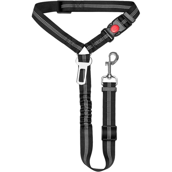 Removable Dog Seat Belt Harness for Car, 3 in 1 Pet Car Seatbelt Leash, Retractable Restraint Secures to Vehicle Headrest & Adjustable Reflective Tether (, 1pcs)