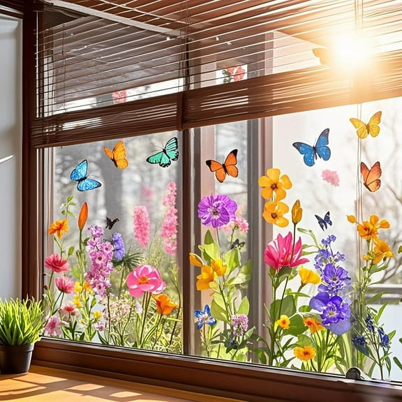 Removable Double-Sided Flower Window Sticker - Glue-Free Static Flower Sticker｜Washable And Reusable｜Home Office Decoration｜DIY Creative Window Decal