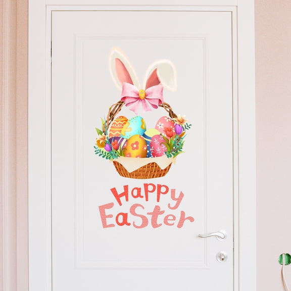 Removable Easter Bunny Ear And Egg Adhesive Wall Sticker, Cute Spring Season Decor For Living Room Or Bedroom, Peel And Stick, Reusable Layout For Shapes, Festive Holiday Accent, Easy Clean Surfaces