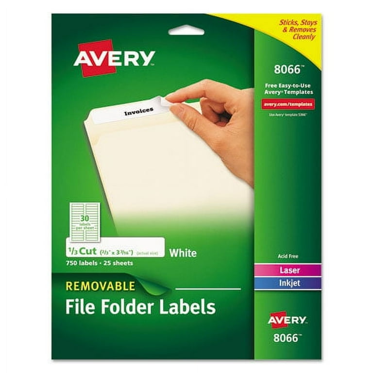 Removable File Folder Labels with Sure Feed Technology, 0.66 x 3.44, White, 30/Sheet, 25 Sheets/Pack Removable File Folder Labels with Sure Feed Technology, 0.66 x 3.44, White, 30/Sheet, 25 Sheets/Pack