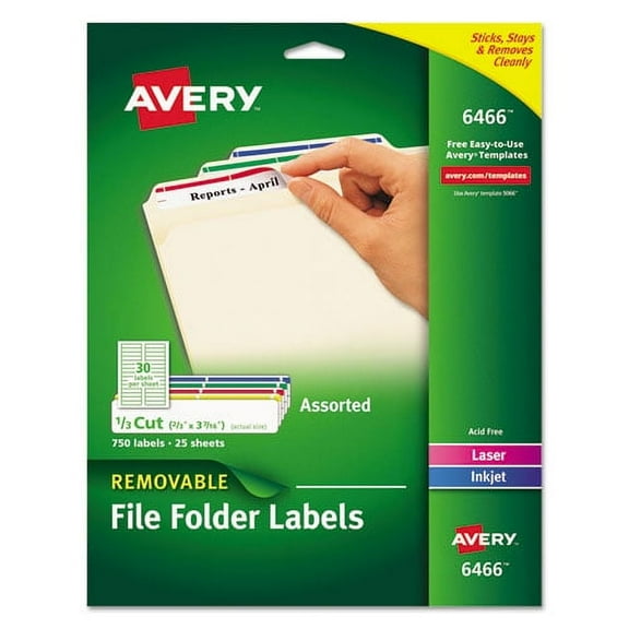 Removable File Folder Labels With Sure Feed Technology, 0.66 X 3.44, White, 30/sheet, 25 Sheets/pack | Bundle of 10 Packs
