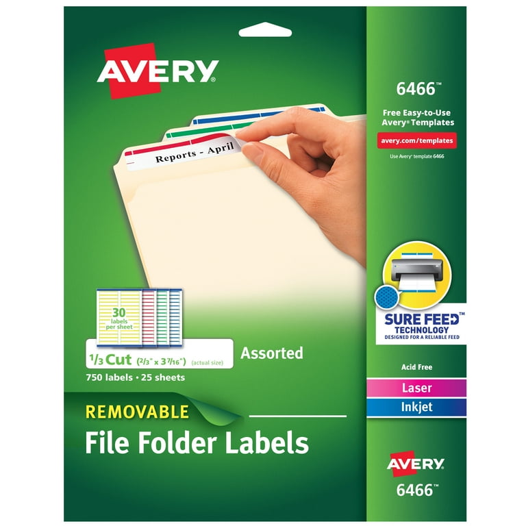 Removable File Folder Labels with Sure Feed Technology, 0.66 x 3.44, White, 30/Sheet, 25 Sheets/Pack Removable File Folder Labels with Sure Feed Technology, 0.66 x 3.44, White, 30/Sheet, 25 Sheets/Pack