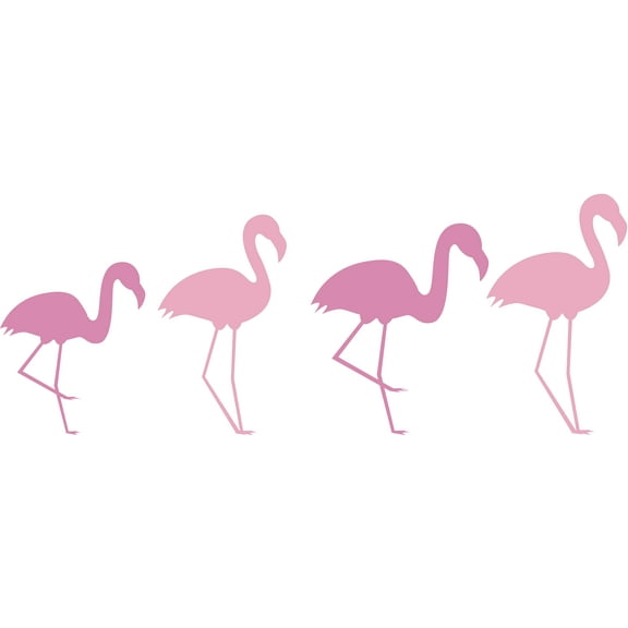 Removable Flock Of Pink Flamingos Silhouette Decor Vinyl Home Bedroom Wall Decal | 16" x 40" Kids Bedroom Living Room Long Legged Tall Birds Animals Art Design Adhesive Wall Decoration Sticker