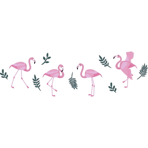 Removable Flock Of Pink Flamingos Silhouette Decor Vinyl Home Bedroom Wall Decal | 8" x 20" Kids Bedroom Living Room Long Legged Tall Birds Animals Art Design Adhesive Wall Decoration Sticker