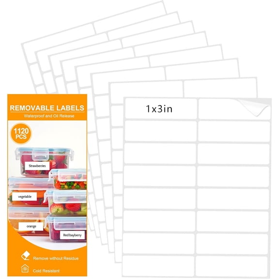 Removable Freezer Labels for Organizing, Food Labels Stickers, Tear-Resistant No Residue Blank Sticker Labels to Write On, Removable Labels for Food Containers