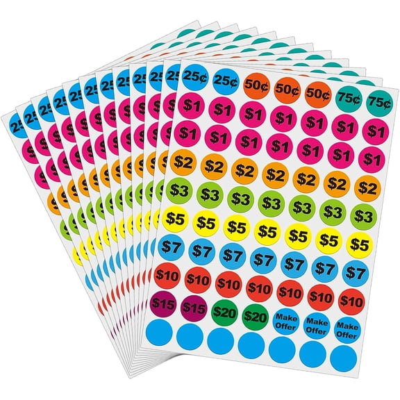 Removable Garage Sale Stickers, 1400 Pcs Yard Price 3/4" Round Preprinted Stickers Labels for Flea Markets, County Fairs & Retail