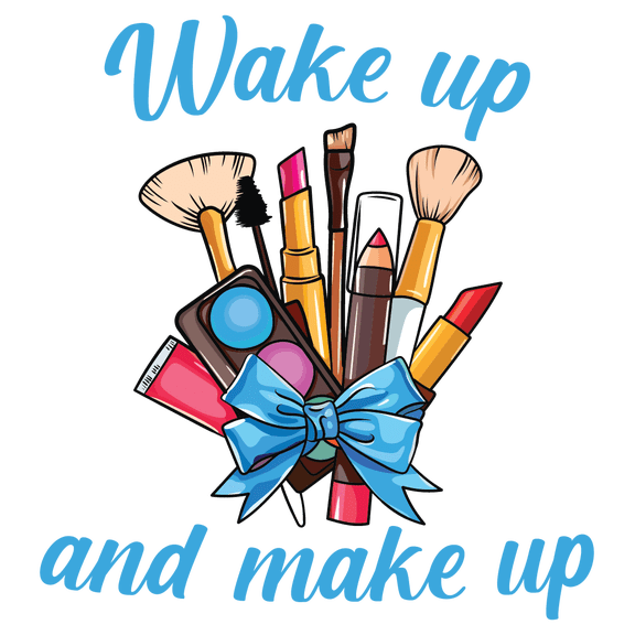 Removable Girls Bedroom Bouquet Of Makeup Cosmetics Decoration Sticker Wake Up And Make Up Vinyl Wall Lettering Decal Quotes - 20" x 22" Home Makeup Artist Room Multicolored Adhesive Wall Decor