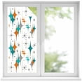 thumbnail image 1 of Removable Glass Window Covering, Boho Middle Century Window Privacy Film Frosted, Retro Orange Teal Grey Star Rhombus Decorative Privacy Windows Film for Bedroom, Living Room, 19.6 x 39.3 Inches, 1 of 9