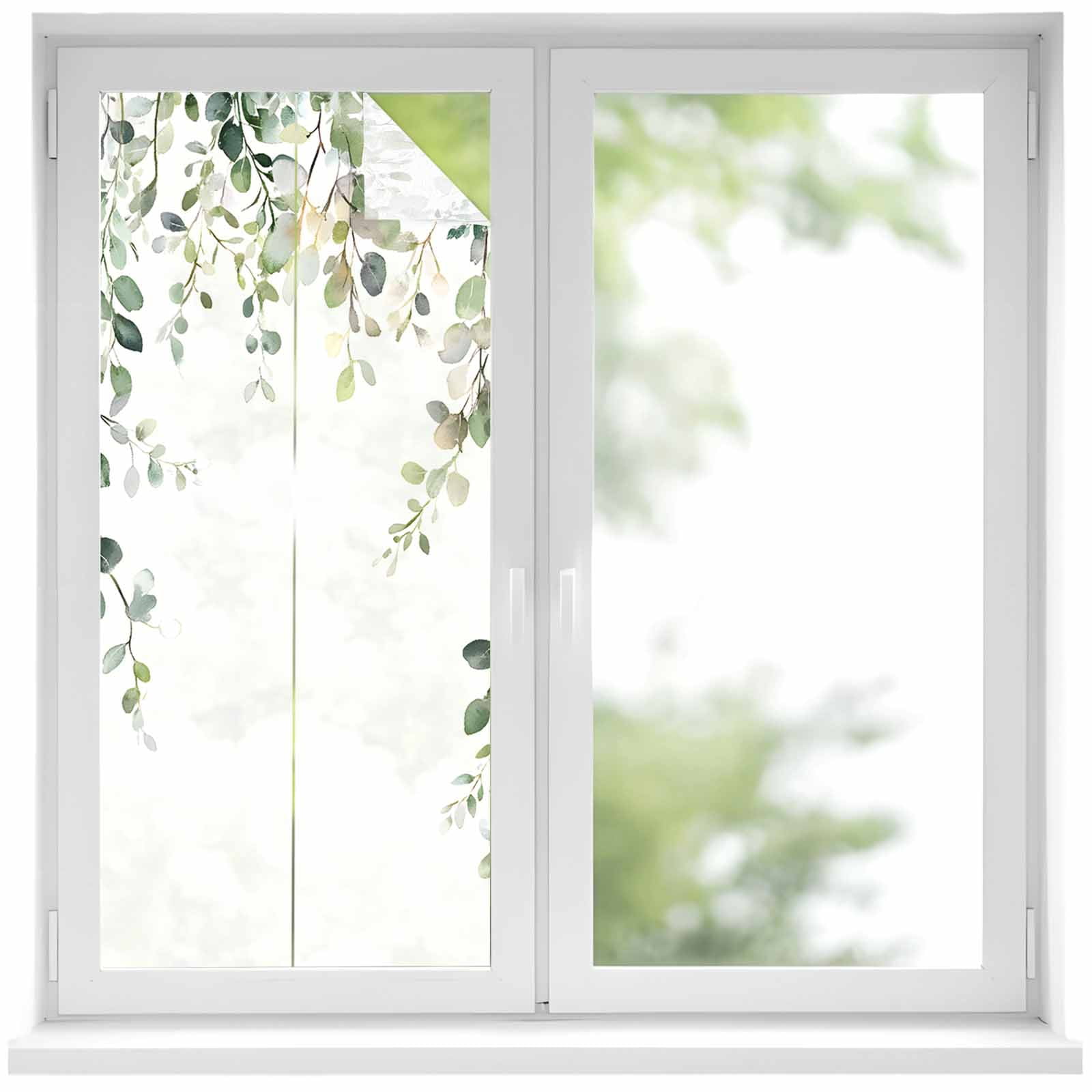 Removable Glass Window Covering, Eucalyptus Leaves Window Privacy Film Frosted, Pastoral Farmhouse Spring Botanical Decorative Privacy Windows Film for Bedroom, Living Room, 19.6 x 39.3 Inches