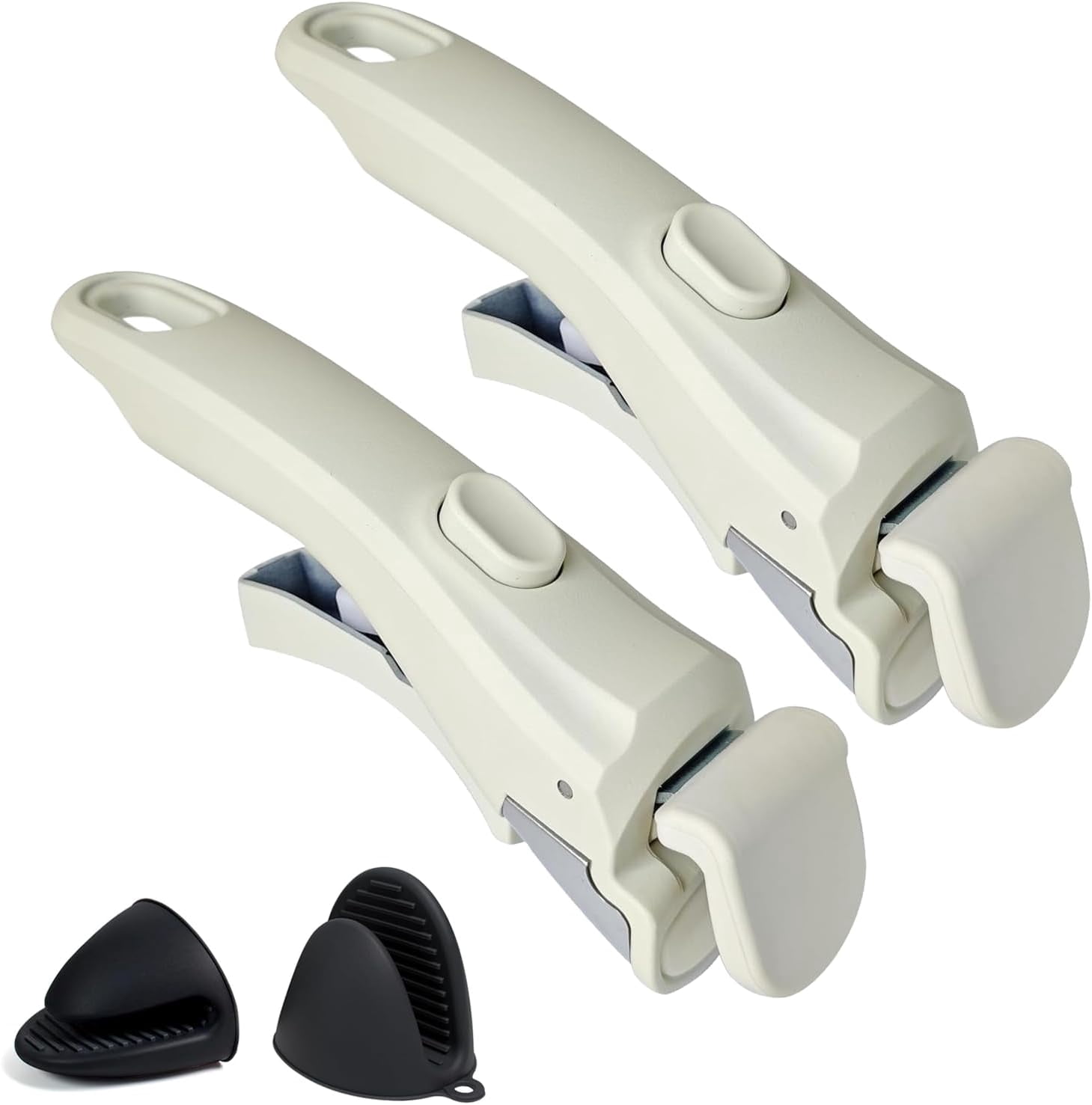 Removable Handle, 2 PCS Detachable Pot Handles with Silicone Oven Mitts Heat Resistant, Universal Pan Handle, Replacement Handles for Pots and Pans, Fits All Cookware-Cream White