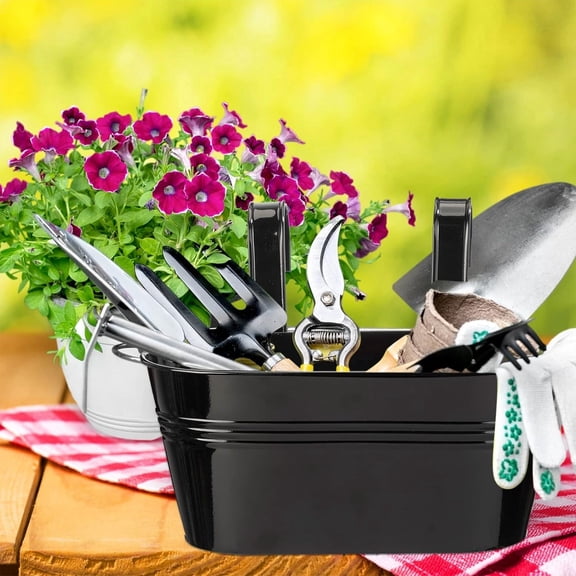 Removable Handle Metal Hanging Bucket Planter - Detachable Handle For Easy Hanging Wall-Mounted Or Freestanding Space-Saving Design Rust-Resistant Durable Iron Metal Construction