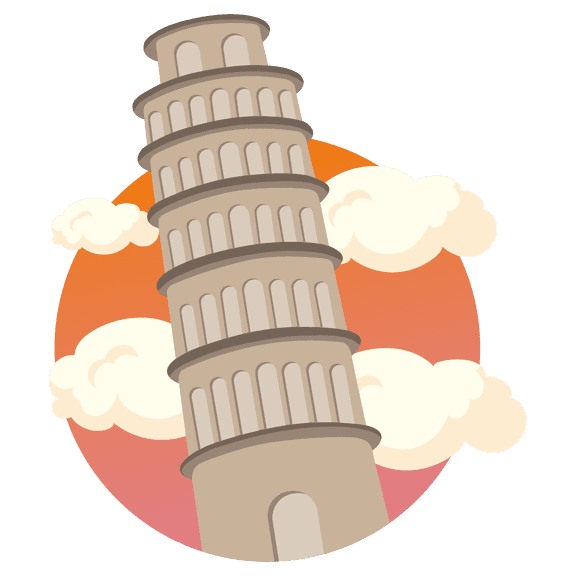 Removable Home Art Leaning Tower Of Pisa Sunny Skies 20" x 23" Vinyl Wall Sticker Decoration Colorful Freestanding Bell Tower Design Famous Building Landmark Wall Decal