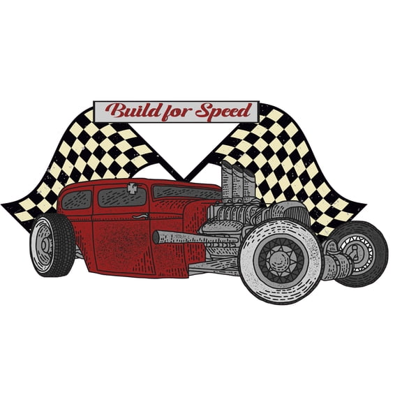 Removable Home Bedroom Living Room Art Red Hot Rod Classic Car Decoration Antique Vehicle Design Vinyl Wall Decal - 28" x 30" Adhesive Kids Bedroom Vintage Car Checkered Racing Flag Wall Sticker