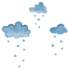 Removable Home Living Room Multicolored Rain Clouds Décor Drops Of Hearts Nature Design Vinyl Adhesive Wall Decal Sticker - 19" x 20" Kids Bedroom Nursery Rainy Sky Art Adhesive Wall Decoration