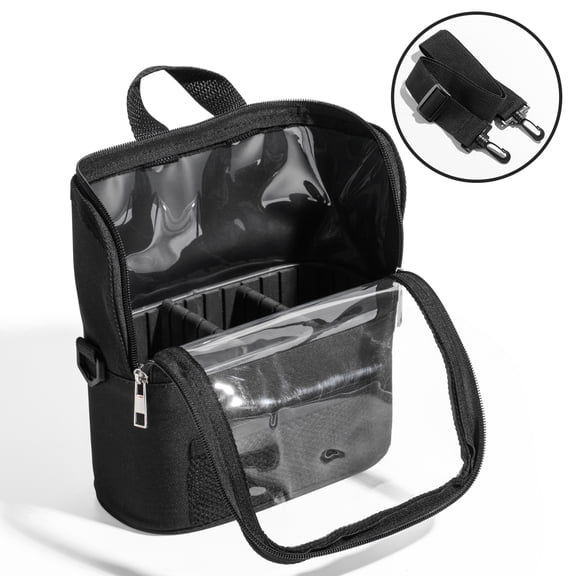 Removable Inner Tray Black Cosmetic Bag Shoulder Diagonal Handheld Belt Bag Organizer Brush Bag Cosmetic Storage Tool kit