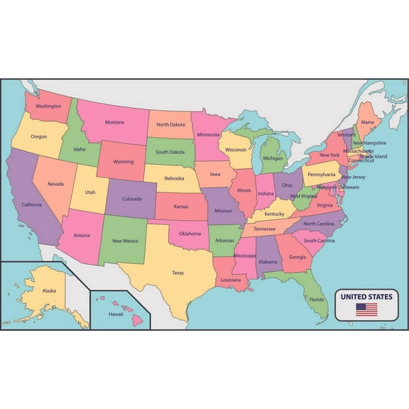 Removable Kids Bedroom Art United States Of America Geographic Map Vinyl Wall Decal Sticker - 22" x 35" Home Bedroom Office USA Flag Decor Multicolored States Design Stick And Peel Wall Decoration