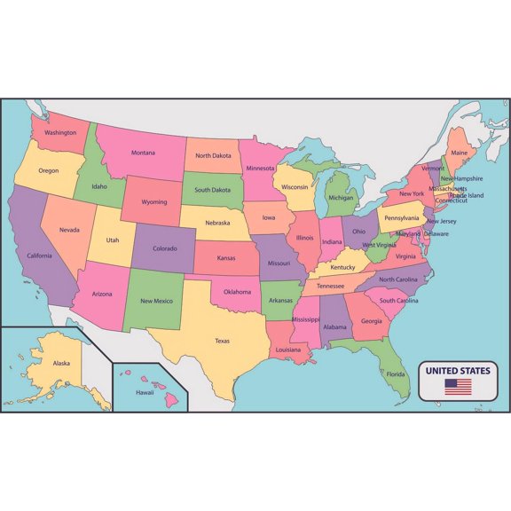 Removable Kids Bedroom Art United States Of America Geographic Map Vinyl Wall Decal Sticker - 12" x 18" Home Bedroom Office USA Flag Decor Multicolored States Design Stick And Peel Wall Decoration