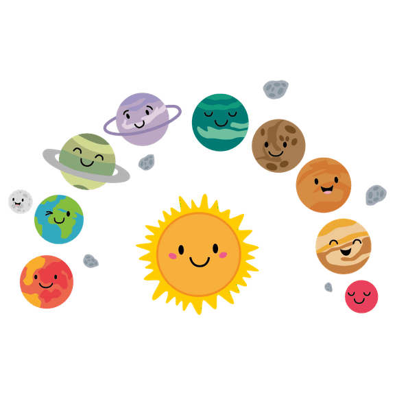 Removable Kids Bedroom Educational Vinyl Wall Art Decoration 13" x 20" Solar System Sun Planets Moon Multicolored Design Adhesive Home Living Room Wall Decal Sticker