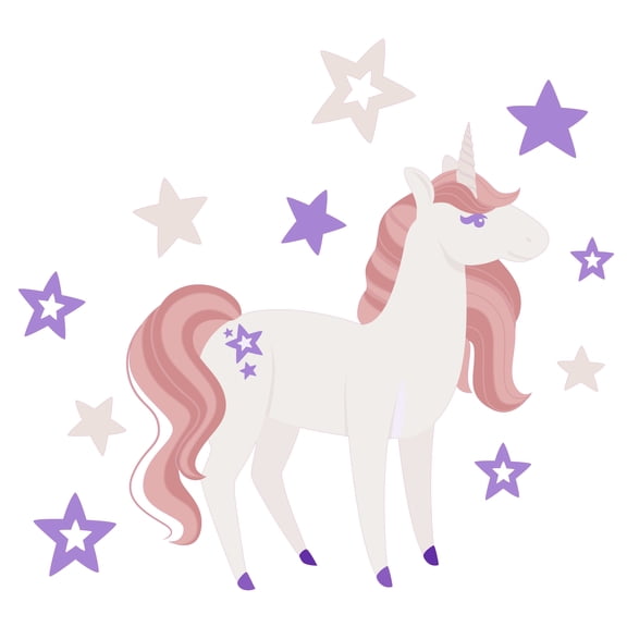 Removable Kids Girls Bedroom Nursery 18" x 20" Colorful Unicorn Legendary Creature Decoration Purple Stars And Accents Design Vinyl Wall Decal - Multicolored Home Living Room Wall Décor Sticker