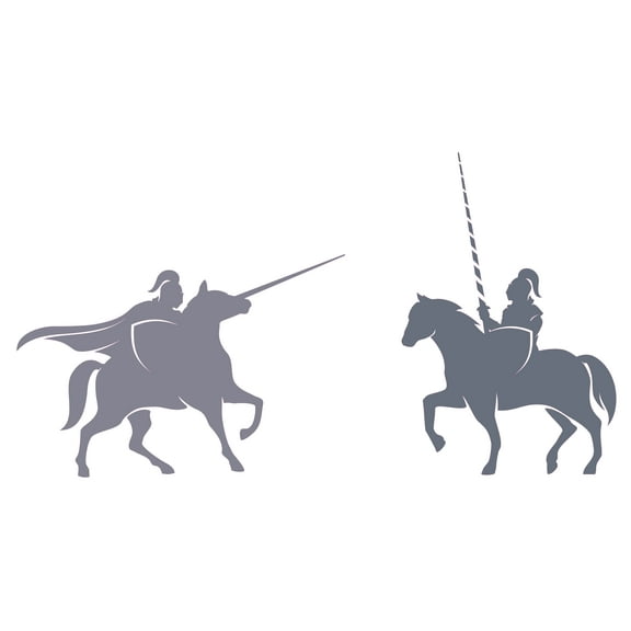 Removable Knights Jousting Scene Sticker 18" x 30" Middle Age Warriors Combat Scene Silhouette Design Vinyl Adhesive Home Living Room Wall Decal - Easy To Apply Kids Bedroom Medieval Wall Decoration