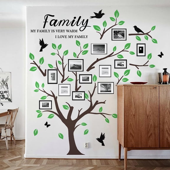Removable Large Family Tree Wall Decal 3D Peel and Stick Tree and Birds Collage Wall Decor DIY Family Quote Wall Stickers for Kids Room Living Room Staircase Hallway Wall Stickers Murals