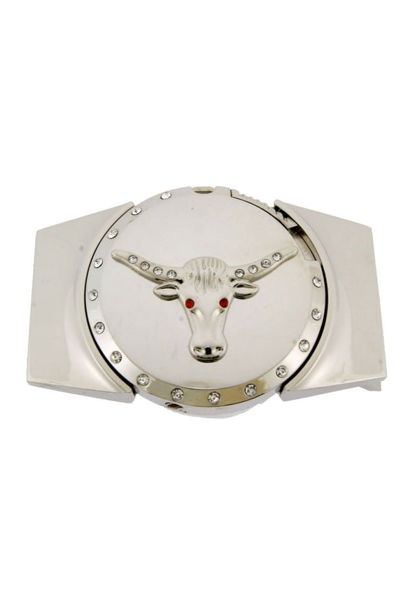 Removable Lighters Belt Buckle Bull Longhorn Silver Chrome Texas Western Style