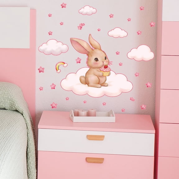 Removable Luminous Cartoon Bunny and Cake Wall Stickers for Kids' Rooms - Starry Sky Decor