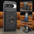 thumbnail image 1 of Removable Magnetic Phone Case for Google Pixel 9 Pro XL, with Card Slots Holder Ring Kickstand, Compatible with Magsafe 2 in 1 Case, Classic Drop Protective PU Leather Men Women - Black, 1 of 8