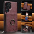 thumbnail image 1 of Removable Magnetic Phone Case for Samsung Galaxy S25 Edge, with Card Slots Holder Ring Kickstand, Compatible with Magsafe 2 in 1 Case, Classic Drop Protective PU Leather Men Women - Winered, 1 of 8