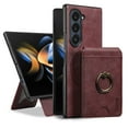 thumbnail image 1 of Removable Magnetic Phone Case for Samsung Galaxy Z Fold 7, with Card Slots Holder Ring Kickstand, Compatible with Magsafe 2 in 1 Case, Classic Drop Protective PU Leather Men Women - Winered, 1 of 6