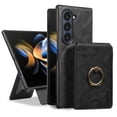 thumbnail image 1 of Removable Magnetic Phone Case for Samsung Galaxy Z Fold 7, with Card Slots Holder Ring Kickstand, Compatible with Magsafe 2 in 1 Case, Classic Drop Protective PU Leather Men Women - Black, 1 of 7